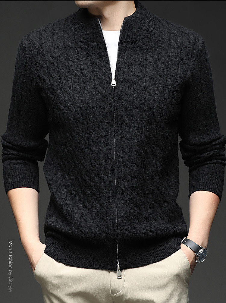 2025 chaqueta con cremallera para hombres Baidu cuello engrosado cardigan torcido otoño y invierno nuevo suéter de moda casual de hombre