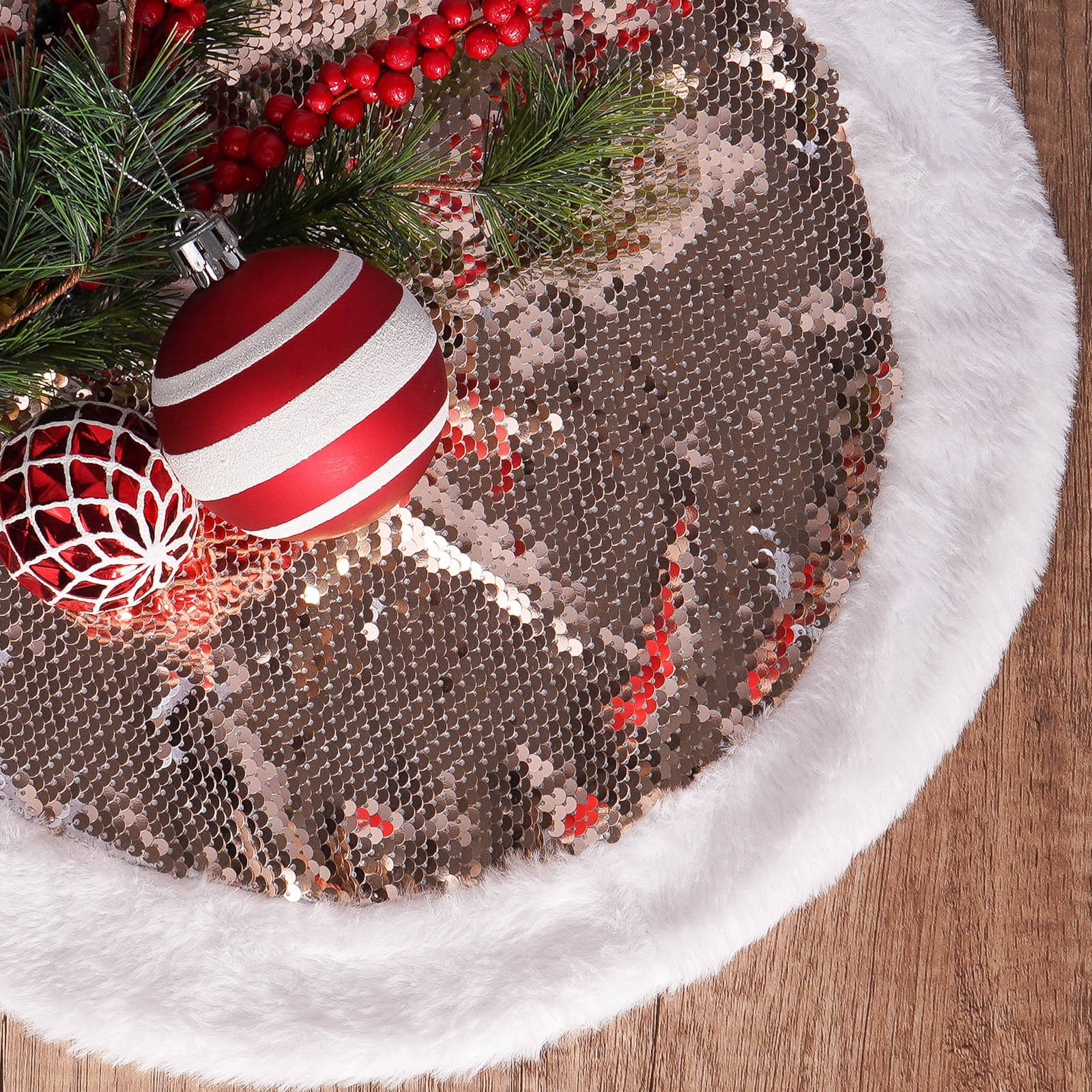Navidad transfronteriza pequeña falda de árbol de perlas decoración de dos colores conmutación creativa delantal de árbol de Navidad una falda de dos colores