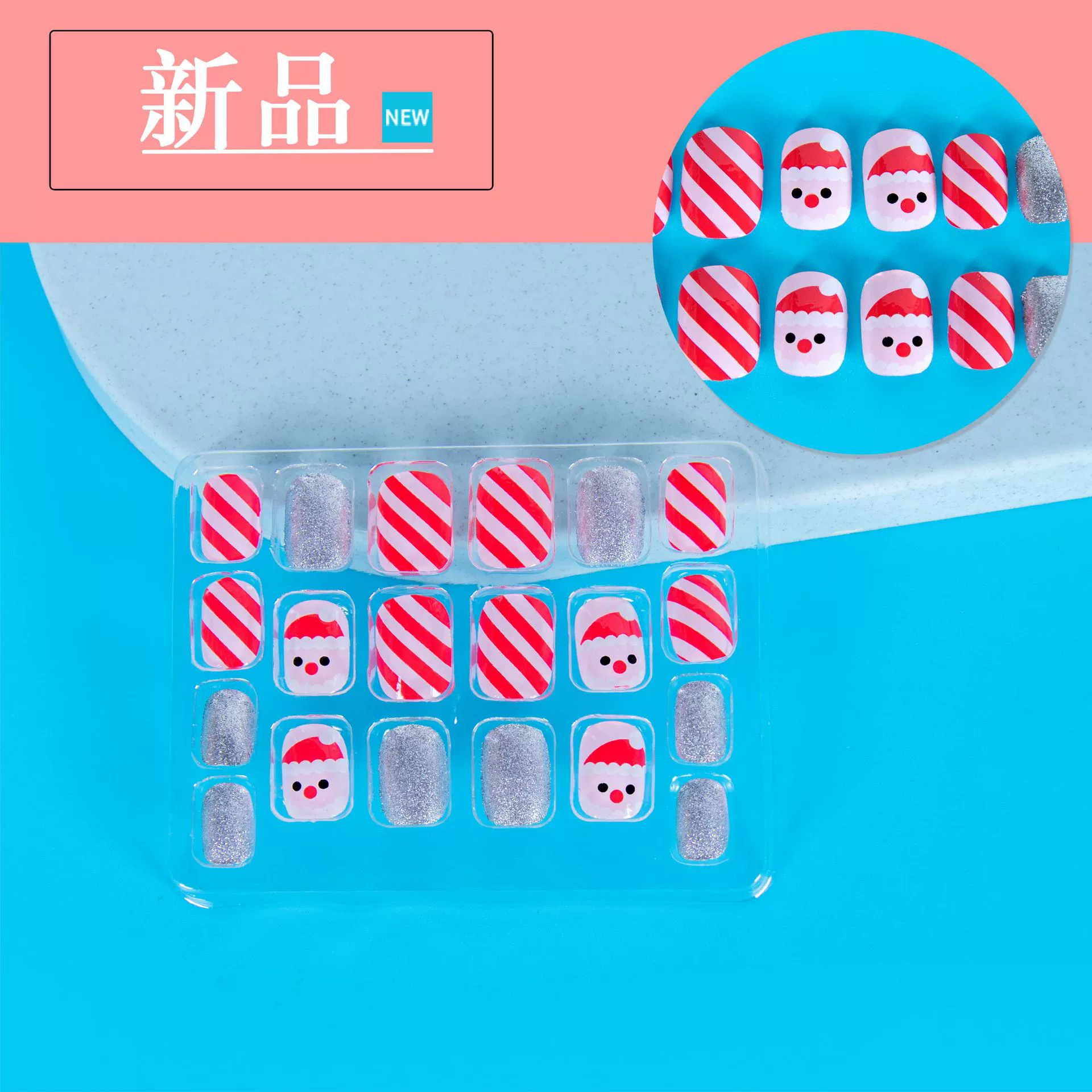 НОВЫЙ Рождественский узор Санта-Клауса, Детские накладные ногти, 20 штук, модные клейкие накладные ногти, носить гвозди