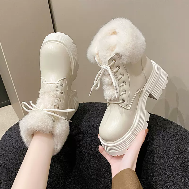 厚底短靴女2024新款冬季加绒保暖雪地靴英伦风马丁靴加厚保暖棉鞋