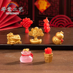 微景观新年财运摆件发财树钱袋葫芦中国结树脂摆件桌面家居装饰品