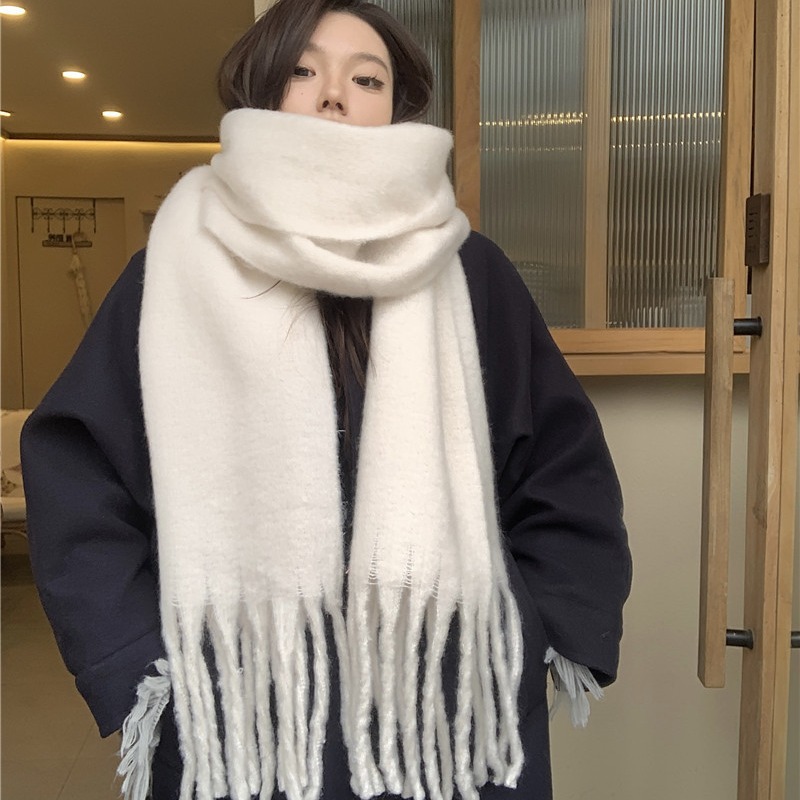 Einfarbiger Mohair für Mädchen 2023 Herbst und Winter neue koreanische Version vielseitiger Student i Mitation Kaschmir warmer Schal_voghion.com