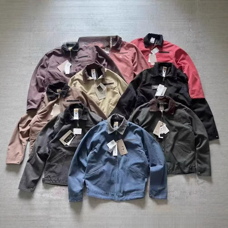 Cross-border American version Detroit stone-washed distressed canvas American work jacket with turn-down collar for men and women Cross-border American version Detroit stone-washed distressed canvas American work jacket with turn-down collar for men and women