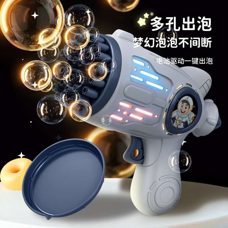 Explosiva transfronteriza máquina de soplado de burbujas de 32 orificios de mano con pistola de burbujas espacial completamente automática, puesto de regalo para niños de juguete al por mayor