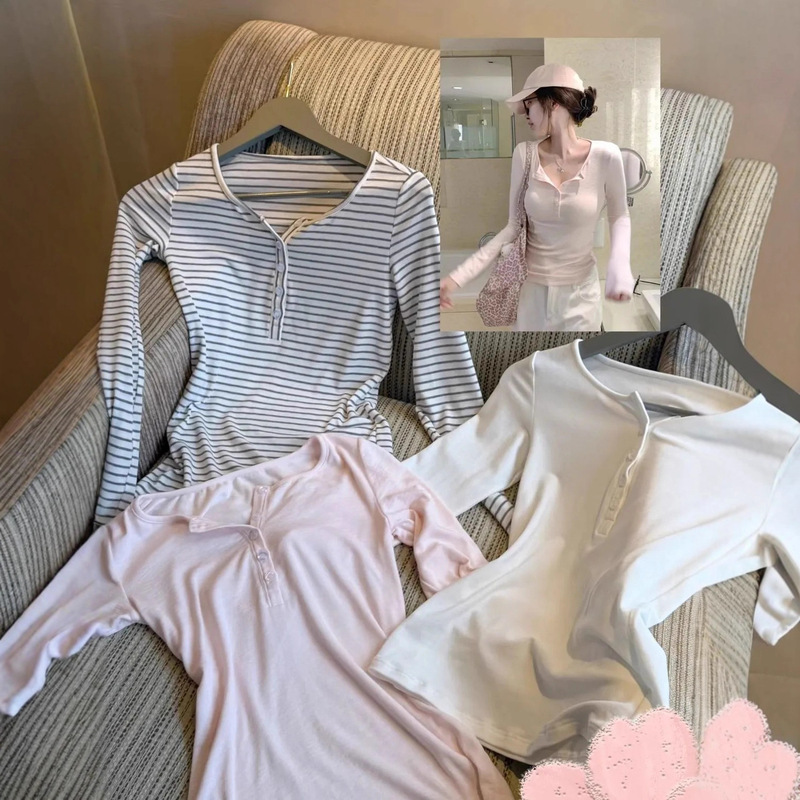 Korean Style Long-Sleeved T-Shirt for Women 2025 Early Autumn New Bottoming Shirt Slimming Look and Beautiful Top