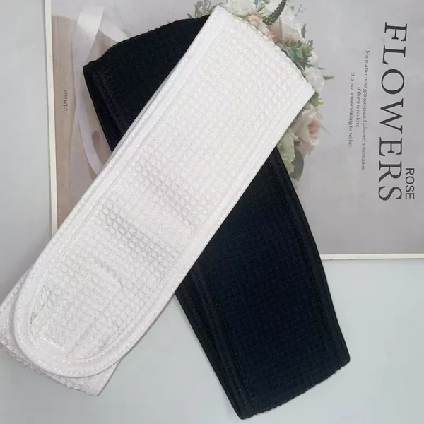 Waffle weave cotton sports headband, makeup hairband, sweat-absorbing adjustable Velcro headband for yoga, running, and fitness