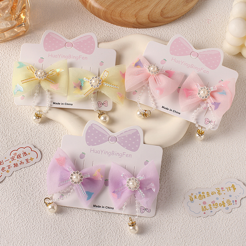 Pearl Tassel Pendant Hairpin Bow Kidsren's Hairpin Lace Bow Little Girl Ancient Style Han Dynasty Clip Hair Accessories