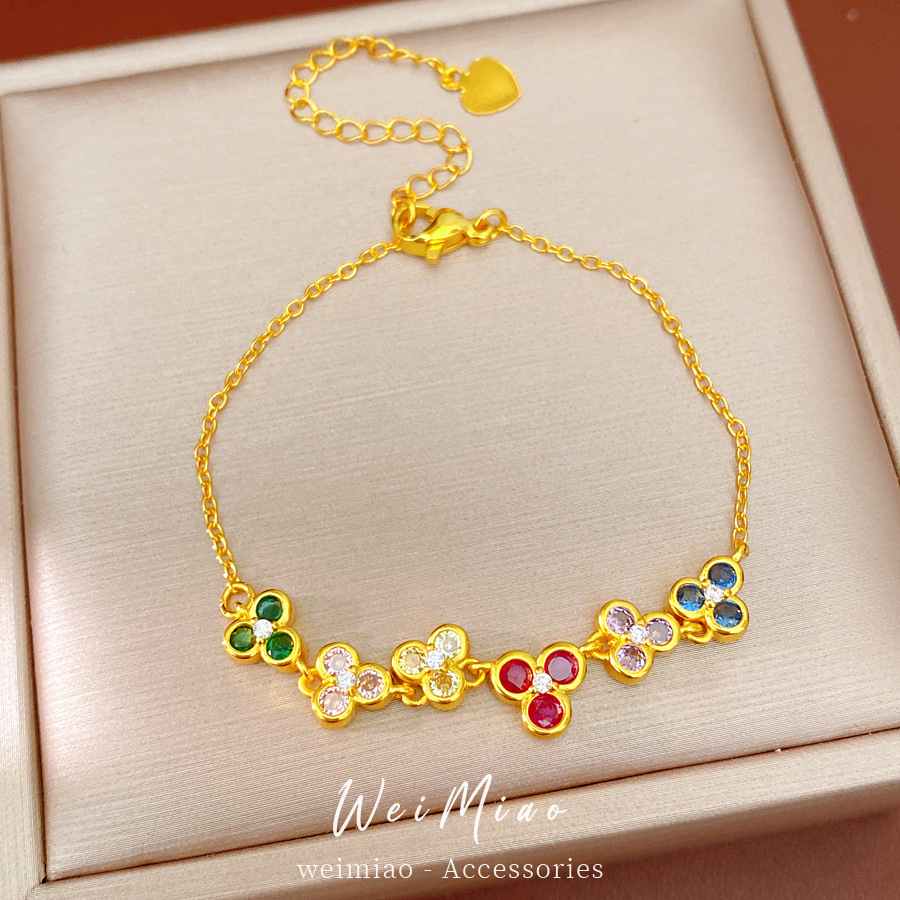 Zircon geométrico redondo color pulsera de flores lujoso ligero pulsera de alta sensación temperamento simple casual moda joyería de mano mujer