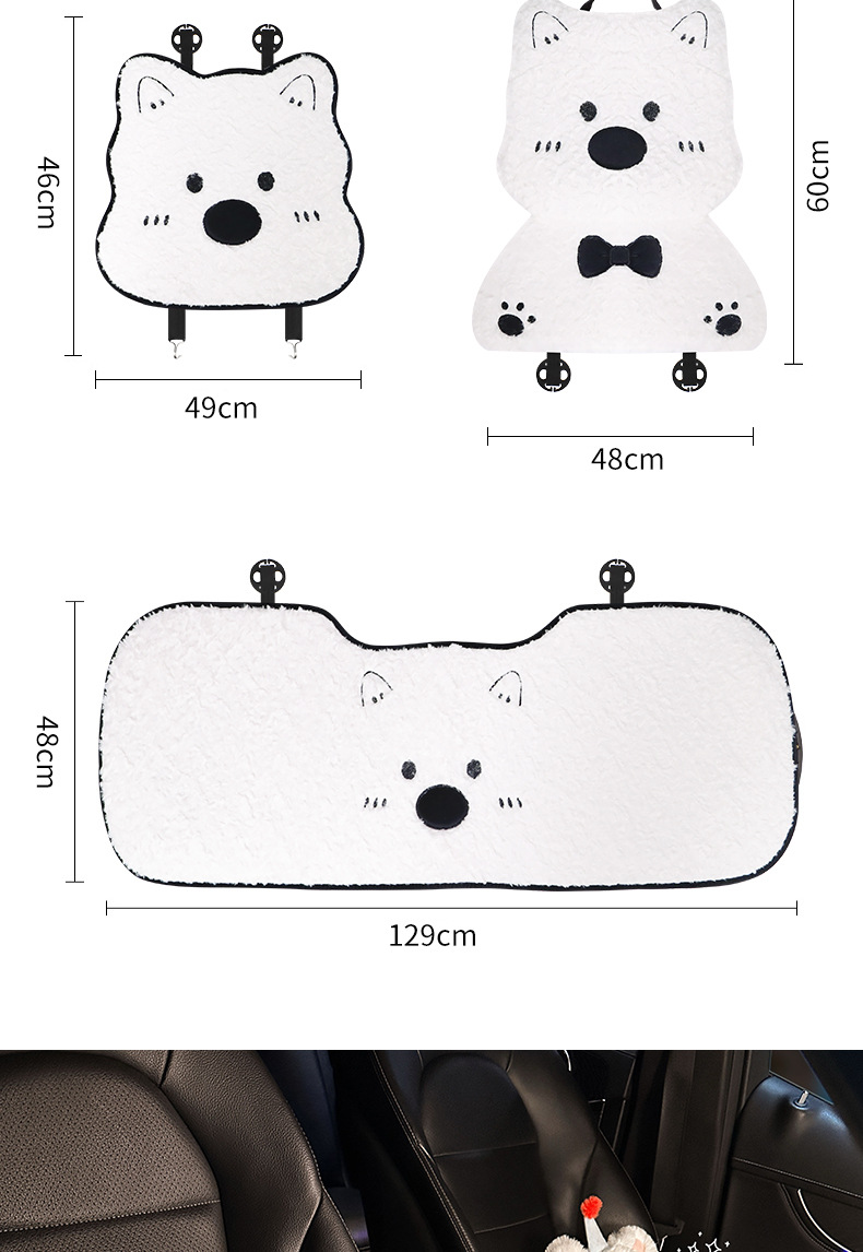 New West Highland Car Seat Cushion Winter Stuffed Thickened Car Seat Cushion Cute Cartoon Car Interior Accessories