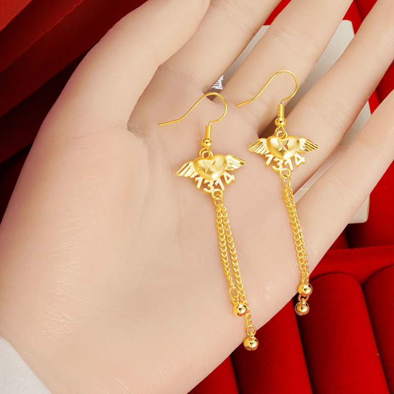Lifetime Angel pendientes de las mujeres de alto grado de Vietnam arena oro plata aguja pendientes borla Luz de lujo pendientes no se desvanece