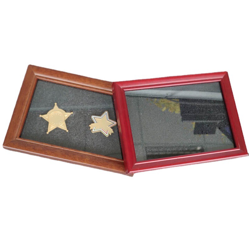 Wooden Badge Storage Frame Box, Magnetic Refrigerator Magnet, Photo Frame, Brooch, Commemorative Medal, Medal Gift Frame, Printed Logo