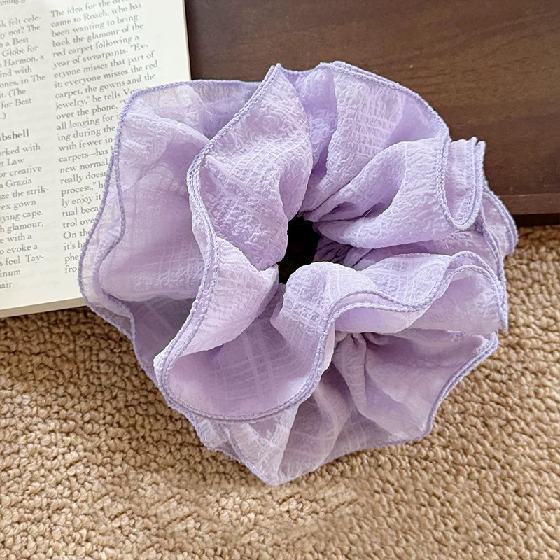 009 Двухслойная плиссированная резинка для волос фиолетовая.