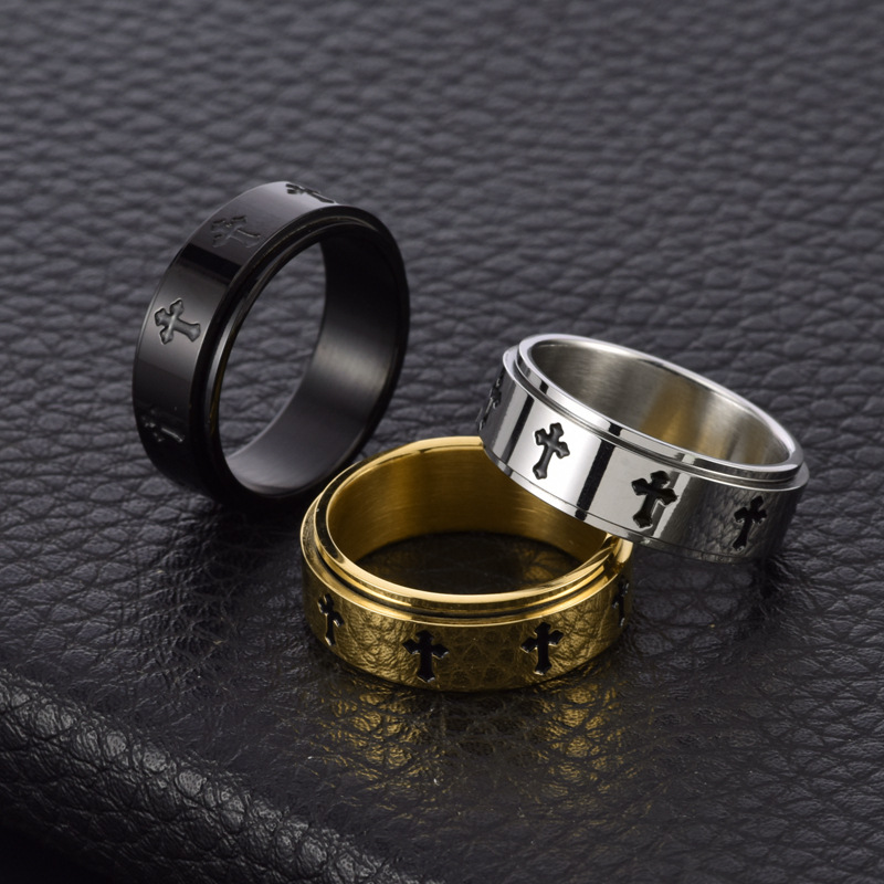 20g Weight Vacuum Plating Gold Plating Process Wholesale Jewelry Hip-Hop Cross 304 Stainless Steel 18K Gold Plated Rings