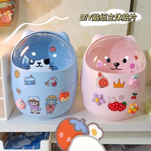Desktop trash can cute cartoon bear mini storage bucket student dormitory household debris storage box waste paper bucket