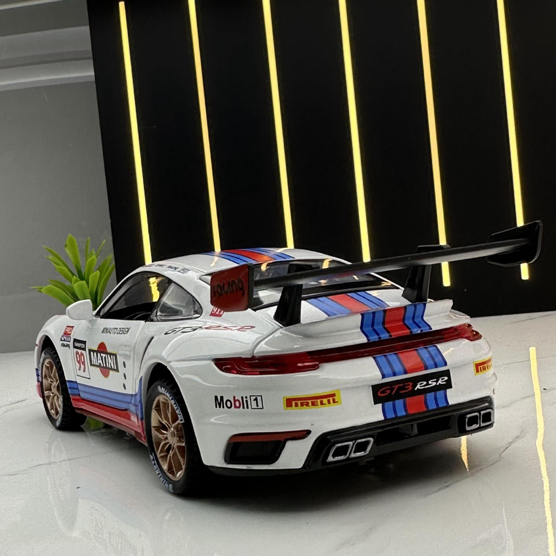 Jianyuan aleación coche modelo 1:32 Porsche 911GT3RS coche de carreras Tire hacia atrás sonido y luz niños juguete coche modelo adornos