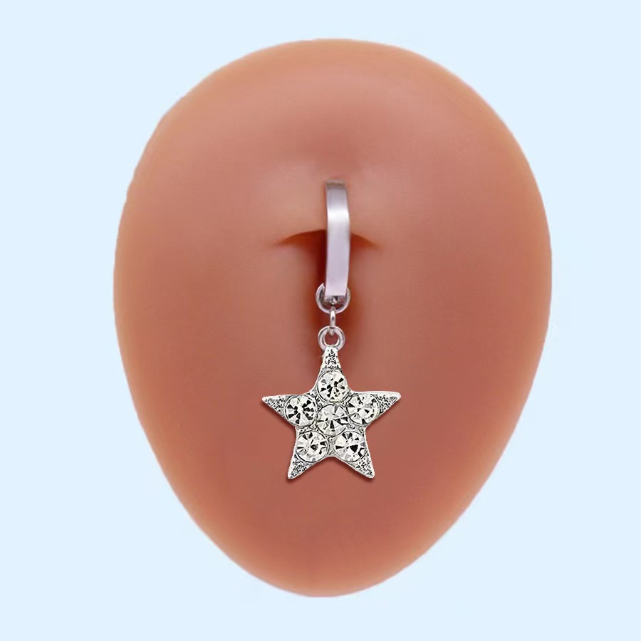 Minimalist Curved Navel Ring With Butterfly And Pentagram Designs_voghion.com