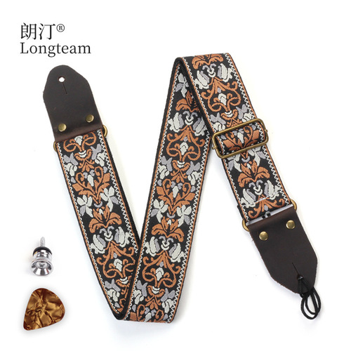 Creative Crazy Horse Leather Guitar Embroidered Strap Folk Guitar Shoulder Strap Electric Guitar Bass Comfortable Strap Accessories Wholesale