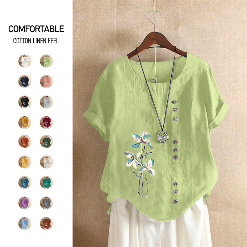 2025 Summer Vintage plus size Casual Loose Cotton and Linen Short-sleeved Pullover T-shirt Cotton and Linen Women's plus size Women's Clothing 2025 Summer Vintage plus size Casual Loose Cotton and Linen Short-sleeved Pullover T-shirt Cotton and Linen Women's plus size Women's Clothing