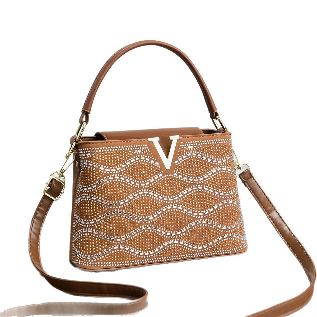 Bolso de mano a rayas universales, parche brillante, bolso de hombro universal, bolso de transporte casual de moda, bolsas transfronterizas