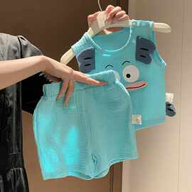 婴儿夏季套装宝宝夏装无袖分体纱棉两件套幼儿童夏日薄款
