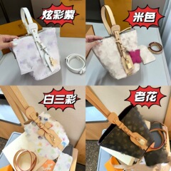 外贸货源新款水彩渐变紫水桶包 全皮腋下手提斜挎女包大容量老花