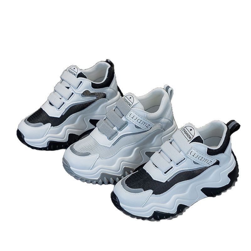Comercio exterior Velcro zapatos muffin zapatos papá mujer 2026 nuevo aumento de suela gruesa zapatos deportivos casuales de red al por mayor