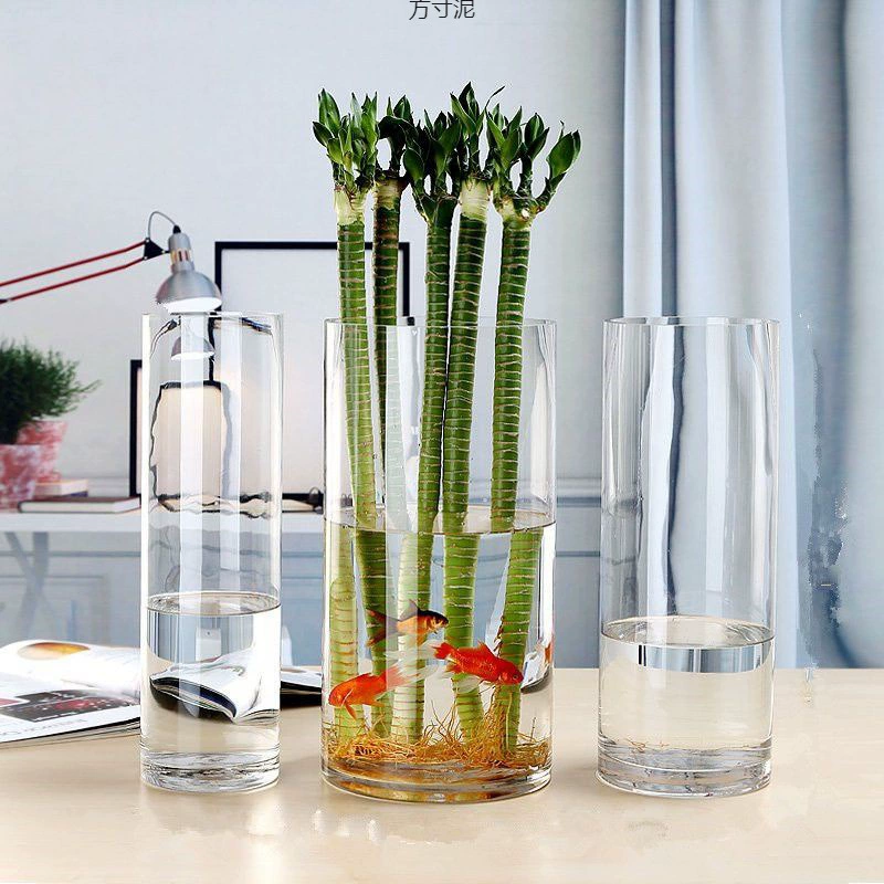 Ваза украшение гостиной цветочная композиция прозрачное стекло богатое бамбук