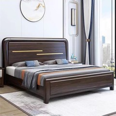 Purple and Gold Sandalwood Modern Minimalist Solid Wood Double Bed 1.8m Master Bedroom New Chinese Style Light Luxury Home Storage Bed
