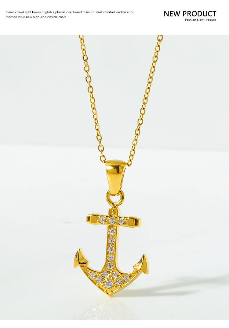 Titanium Steel Material Wholesale Jewelry Elegant Simple Style Streetwear Anchor Titanium Steel Diamond Pendant Necklace