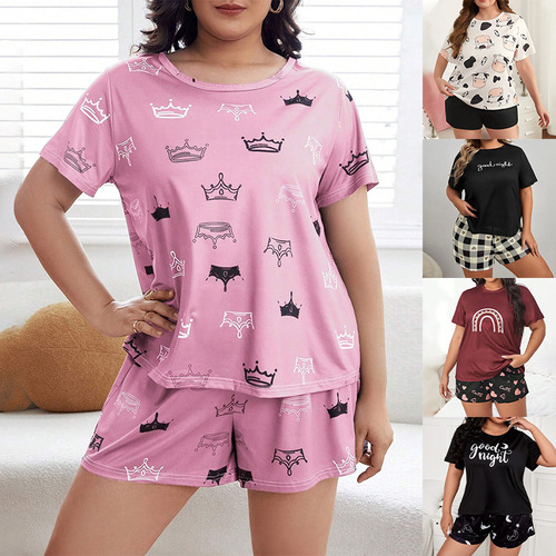 Dedicated thin sleepwear set for women - summer loose T-shirt and shorts, plus-size home clothes set