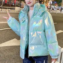 亮面羽绒棉服女短款2023年新款冬季连帽炫彩宽松棉衣韩版随搭外套