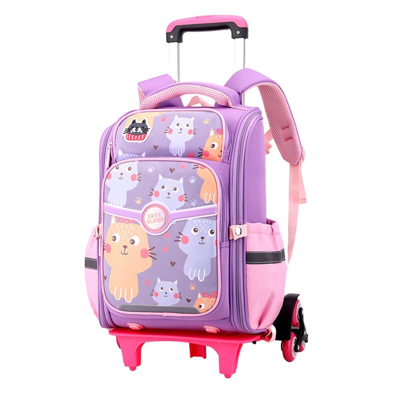 Mochila escolar con carrito para niños, diseño de pez natural, protector de columna, dibujos animados lindos, seis ruedas para subir escaleras, grado 3-6.