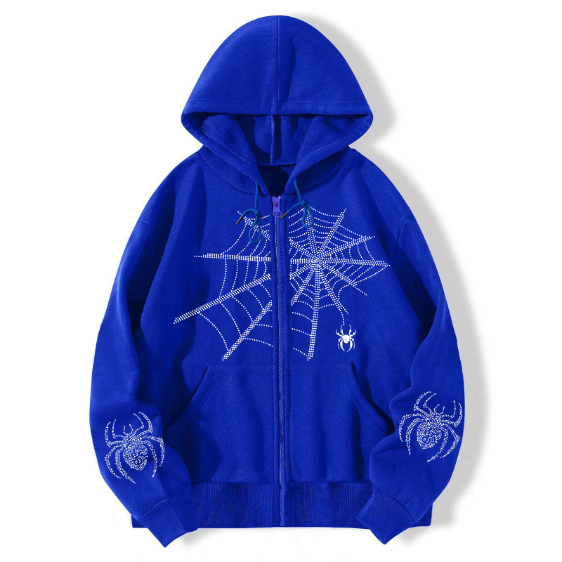 アメリカのレトロなクモのプリントと帽子のマトリックスのカーディガンのゆったりとしたファスナーのパーカーの秋冬のカシミヤのカジュアルコート|undefined
