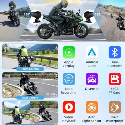 6.25inch Motorcycle Carplay Dual Motorcycle driving recorder