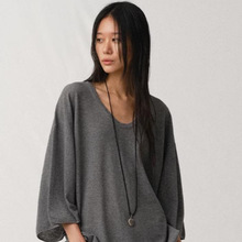 ROW风董洁 深U领宽松针织Tee长袖落肩百搭上衣女装早春chic上衣
