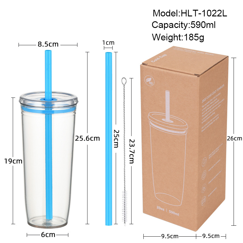 Nuevo Modelo 2026, Vaso de Tritán de 590 ml con Pajita, para Té con Leche, Café, Multicolor, de Gran Capacidad