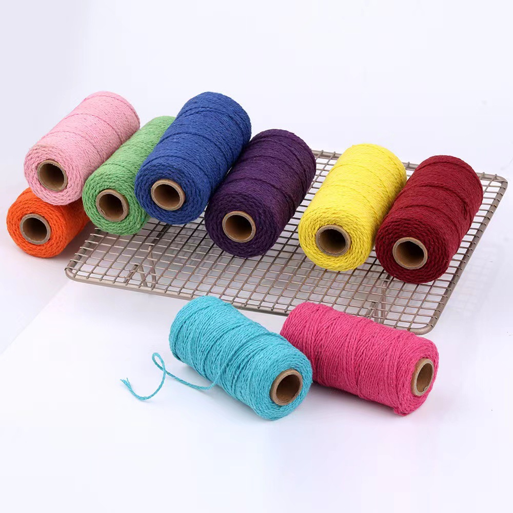 Fábrica al por mayor de 2mm color gancho bolsa tejida a mano DIY etiqueta de color hilo de algodón cuerda de encuadernación