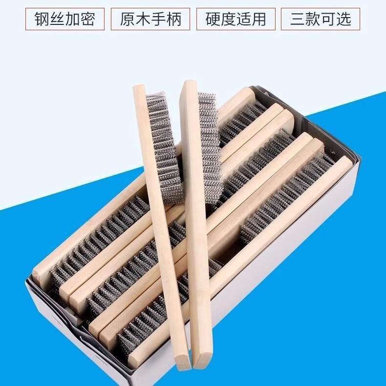Wooden Handle Wire Brush Industrial Polishing Steel Brush Rust Removal Cleaning Brush Handheld Copper Wire Brush Cleaning Rust Removal Decontamination