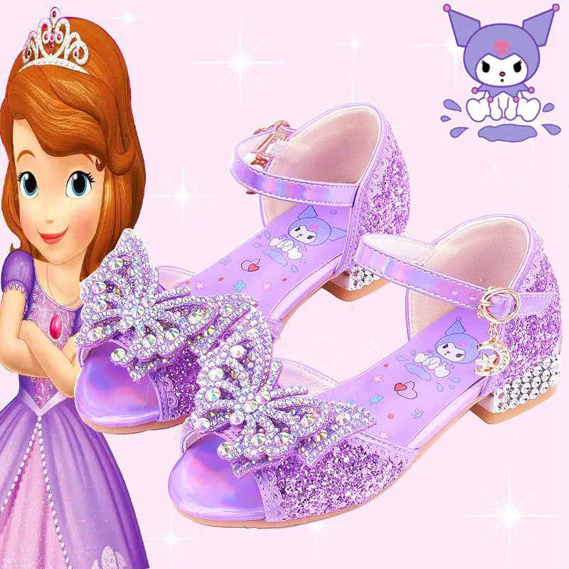 Сандалии на высоком каблуке для девочек Весна и Осень Куломи Детская обувь для детей Фиолетовая принцесса хрустальные туфли для девочек повседневная обувь для волос