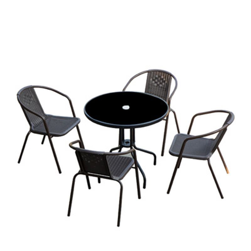 Mesa al aire libre y silla Silla de ratán silla con paraguas tres o cinco piezas conjunto patio balcón acampar al aire libre té ocio respaldo combinación de mesa y silla