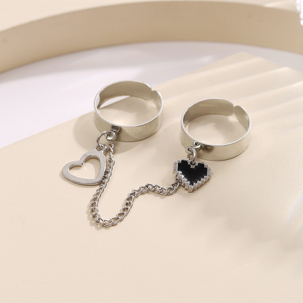 Double Ring Chain Set Adjustable Punk Style One-piece Ring_voghion.com