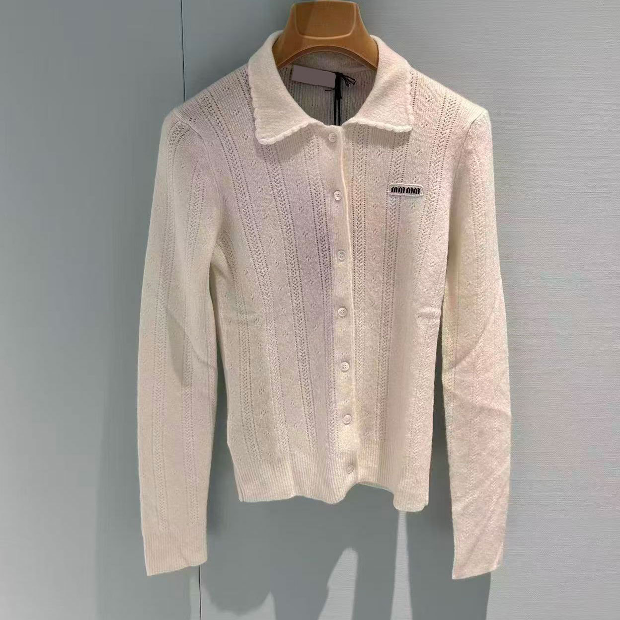 Shenzhen Nanyou High-Quality Goods m Letter Jacquard Wool Lace Collar Long Sleeve Knitted Cardigan Loose Fit