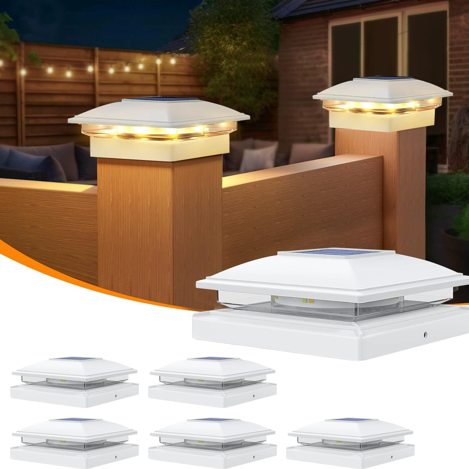 Солнечная колонна, налобный фонарь, теплый белый свет, 4x4, колонна, уличная водонепроницаемая садовая терраса, забор, декоративный забор