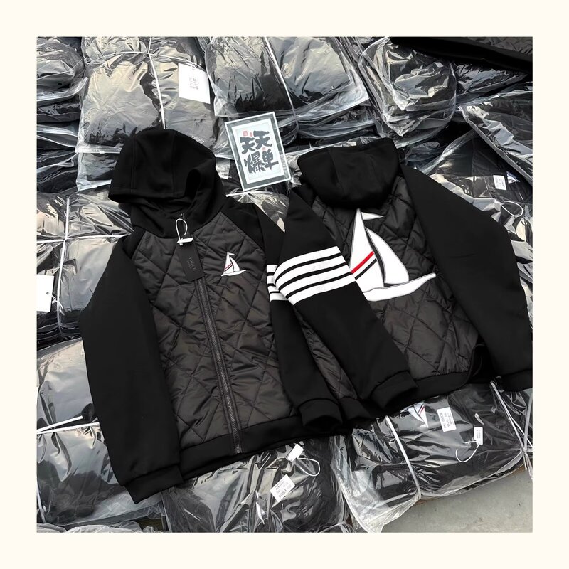 2024 Autumn and Winter New Men's and Women's Hooded Cotton Jacket Thickened Sailing Couple All-match Fashion Stitching Jacket Cotton-padded Jacket