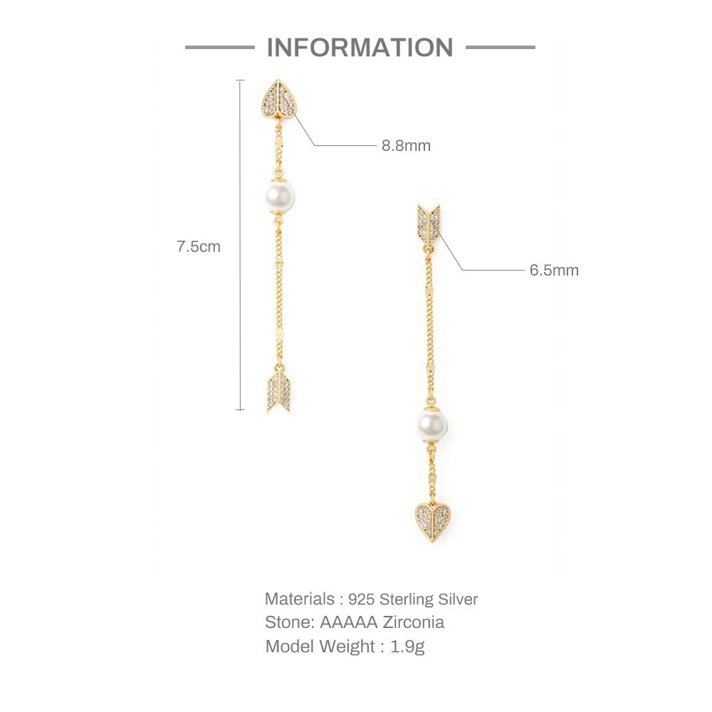 Fashion Square Heart Shape Sterling Silver Pearl Inlay Zircon Drop Earrings 1 Pair