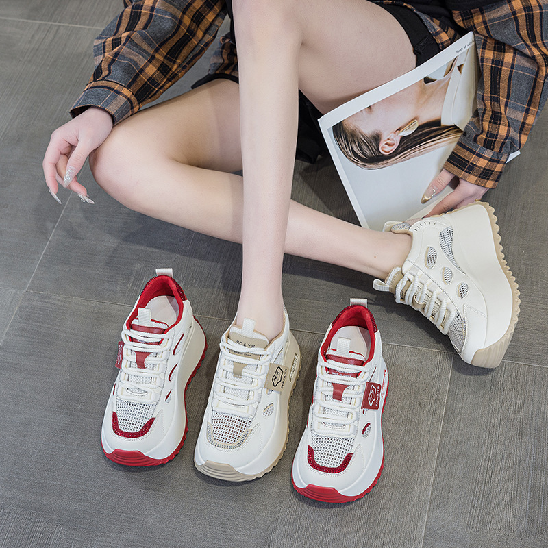 Platform White Sneakers 2025 New Style Height Increasing 8cm Small Foot Appearance Casual Versatile Color Block Mesh_vogvips.com