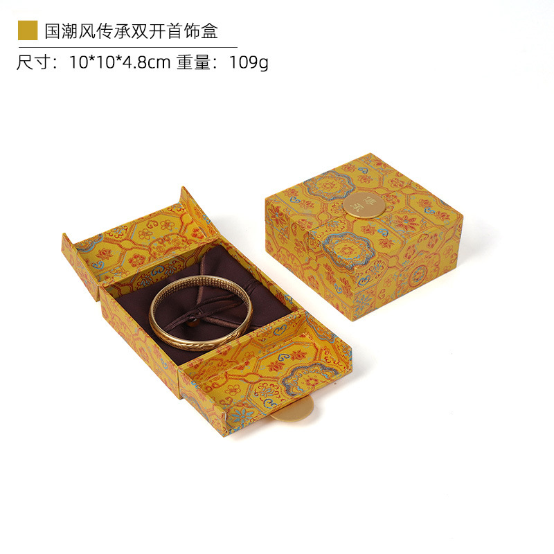 Caja de joyería de oro de estilo antiguo, caja de pulseras de herencia, caja de joyería vintage de jade y esmeralda, caja de embalaje para pulseras, caja de regalo. image 47