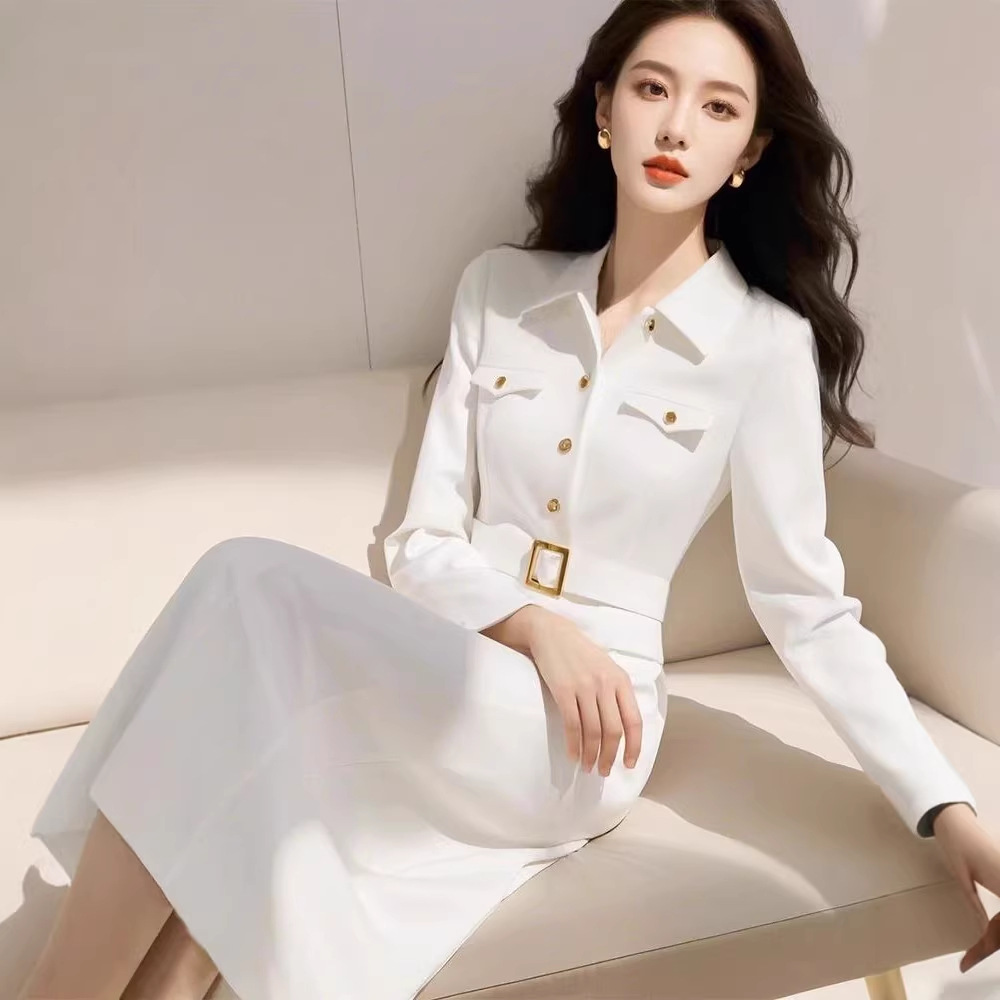 Đầm sơ mi trắng phong cách Pháp thanh lịch dáng suông — trắng chi tiết 3