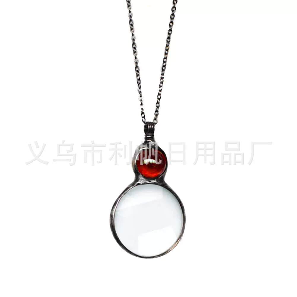 Pendant (Grands) Loupe Necklace, Magnifying Glass Pendant, Imitation Gold, 8.5×4.5 cm, 80 cm Chain