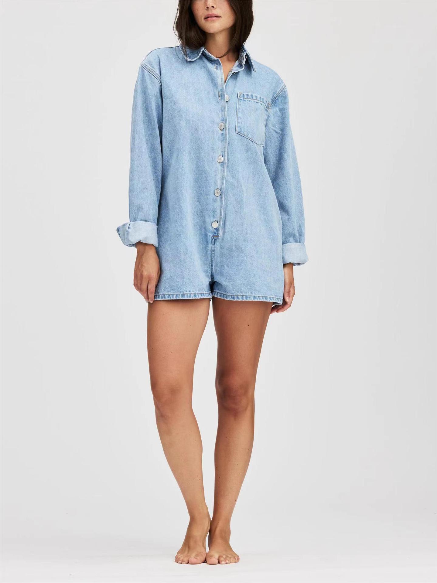 2024 Europa y Estados Unidos transfronterizos otoño nuevos productos hipster callejero con solapa de manga larga pantalones cortos jeans 32118 - 1